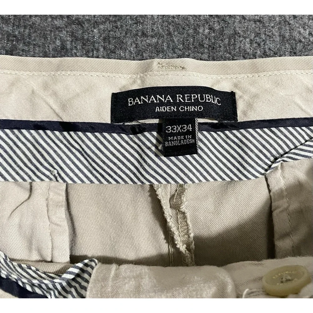 Banana Republic Aiden Chino Mens Pants Beige Casual 33x34 Straight Leg